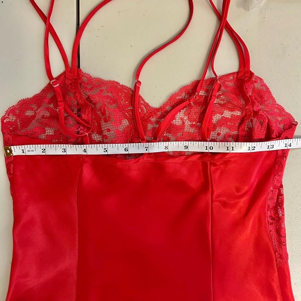 Vintage Victoria’s Secret Red Satin Lace Slip Dress Size Small Y2K Lingerie Mini - Picture 7 of 7